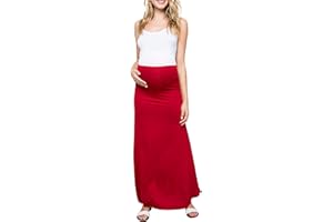 My Bump Women's High Waisted Floor Length Maternity Maxi Skirt with Tummy Control(Made in USA)