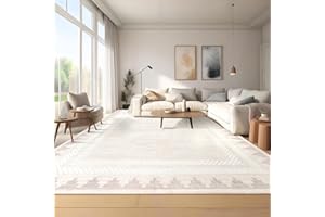 MilleLoom 9x12 Solid Area Rug Machine Cream Washable Neutral Rugs for Living Room Bedroom, Soft Modern Non Slip & Non Sheddin