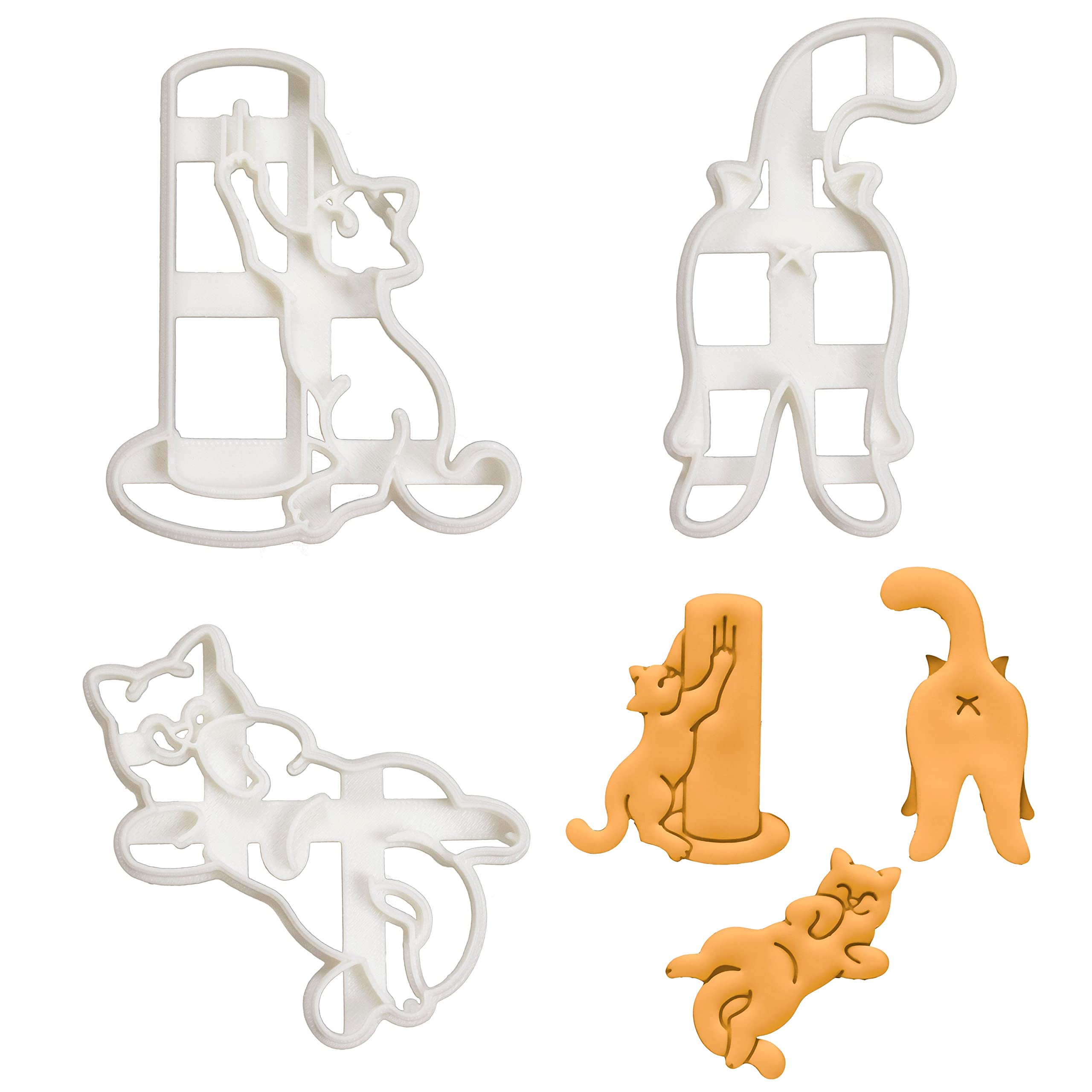 BAKERLOGY Set of 3 Kitty Cookie Cutters (Designs: Scratch, Roll, and Butt) - Detailed Biscuit Cutter Design for Baking and Crafts, Ideal on Fondant, Dough, Clay