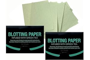 AZI 2 Pks GREEN TEA INFUSED Soothing Natural Abaca Blotting Paper - 100 Oil Blotting Sheets - Makeup Friendly UNISEX Oily Skin Shine Blotter Photography Zoom Meetings Travel Gym School - MADE IN TAIWAN