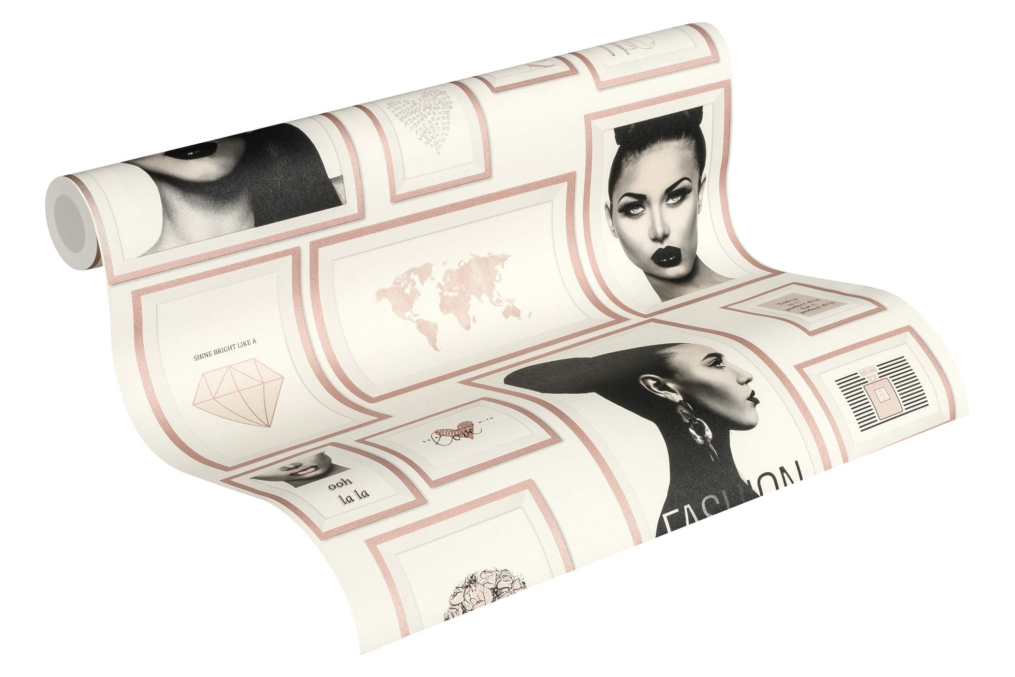 Livingwalls Fancy Wallpaper Metropolitan Stories Non-Woven Lola - Paris 10.05 m x 0.53 m Pink Black White Made in Germany 369183 36918-3