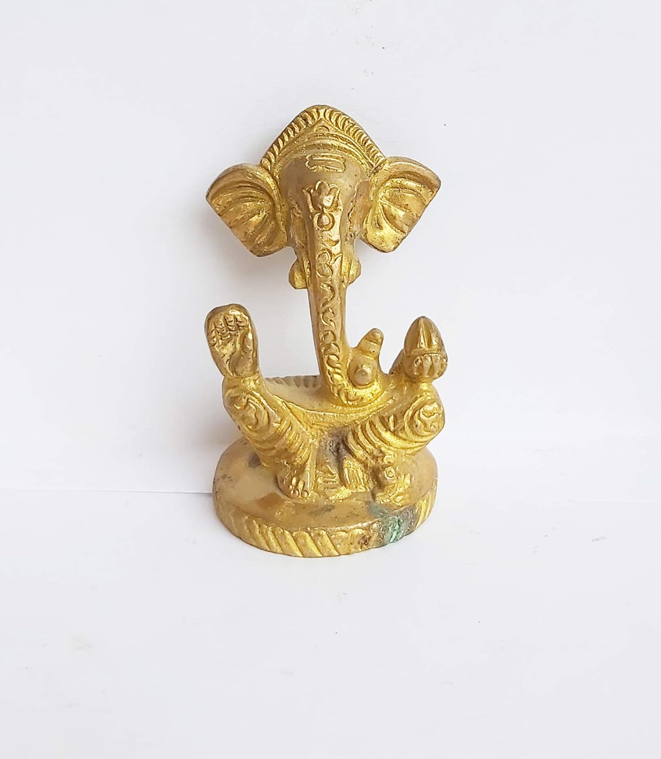 PARIJAT HANDICRAFT Brass Ganesh on Trunk Abstract Idol Ganesha bhagwan Statue murti Decorated ganpati for Home Office Entrance Decor Good Luck Diwali chaturthi Pooja Gift