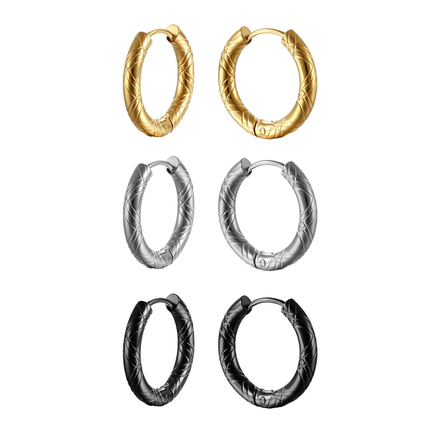 20mm Stainless Steel Piercing Hoop Earrings for Men Women,Black,Gold,Silver