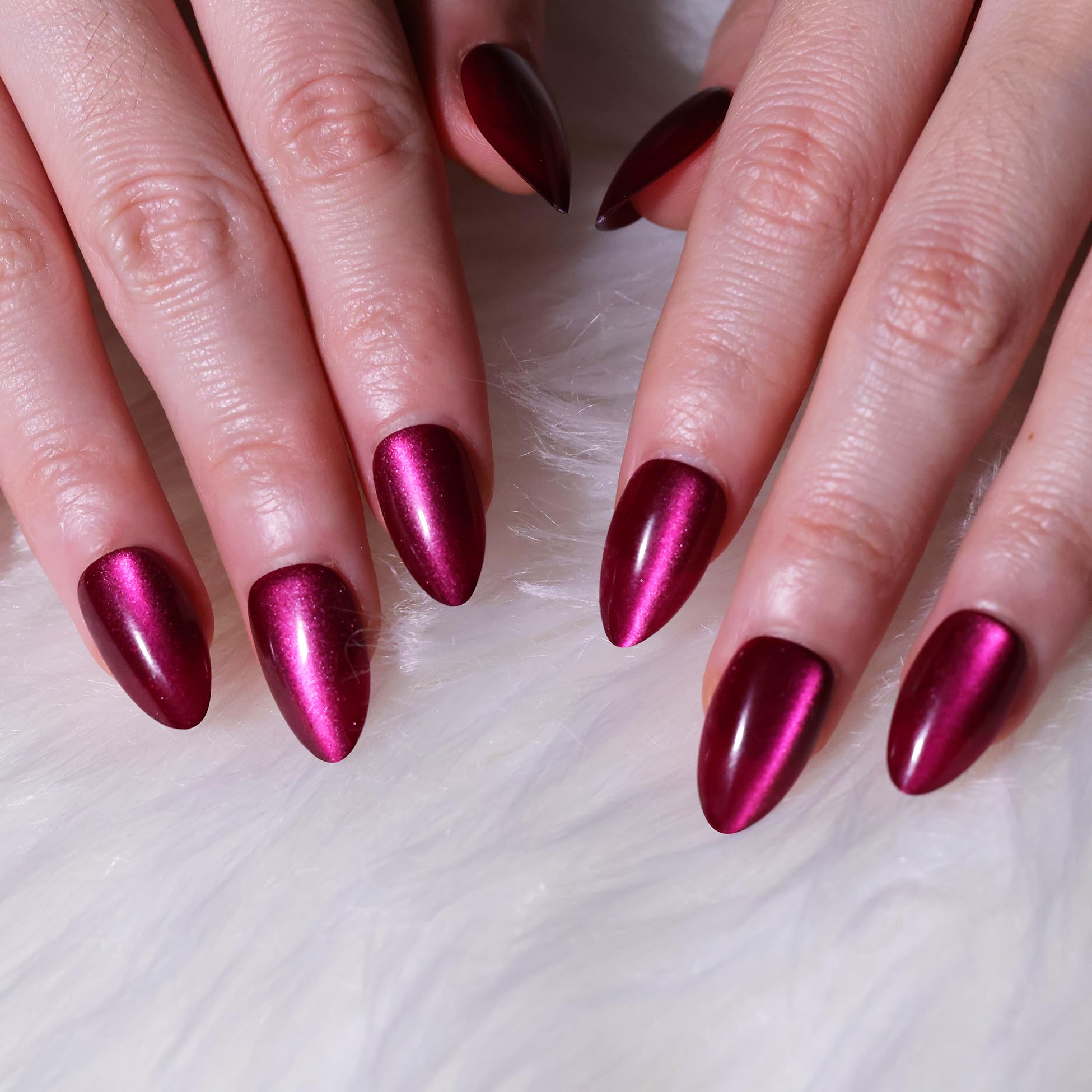 ALICE Press On Nails Short, Natural Almond Stick On Nails, Rose Purple Cat Eye Reusable Press on Nails, Fake Nail 15 Sizes 30 Pcs with Nail Glue and Nail Remover - Image 6