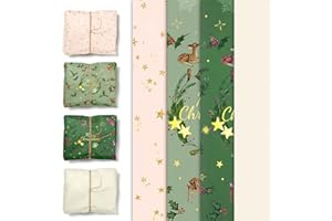 NICROHOME EUR Christmas Tissue Wraping Paper for Gift Bags, 24 Sheets Green Pink Ivory Gift Wrap Paper for Xmas New Year Birthdays Wedding Gift Packing Decorations, 15 X 20 Inches
