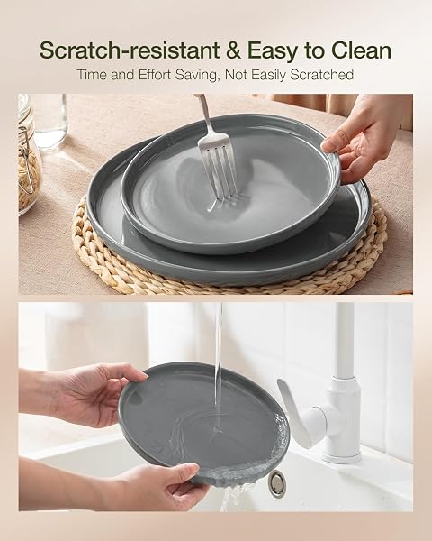 FAMIWARE MILKYWAY PLATES AND BOWLS SET, 12 PIECES DINNERWARE SETS, DISHES SET FOR 4, DARK GRAY