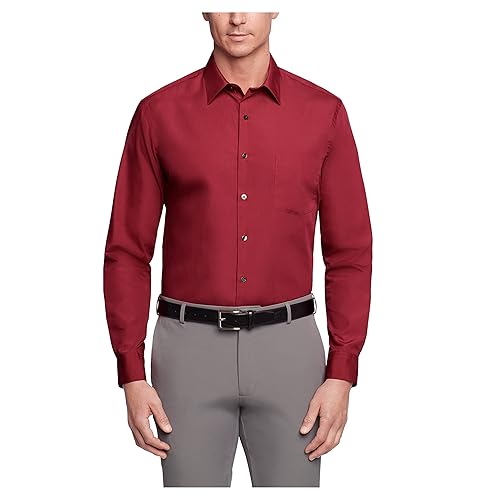 Van Heusen Men's Dress Shirt Regular Fit Poplin Solid, Magenta, 16" Neck 34"-35" Sleeve