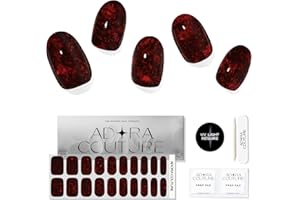 Adora Couture Semi Cured Gel Nail Strips | 20pcs Red Ruby Nail Art Gel Strips | Full Decal Full Sticker Nail Wraps for Women | Gel Nail Stickers with UV Light Required (M Ruby)