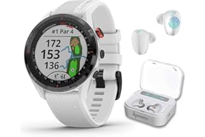 Wearable4U - Garmin Approach S62 Premium GPS White Golf Watch with White Earbuds with Charging Power Bank Case Bundle