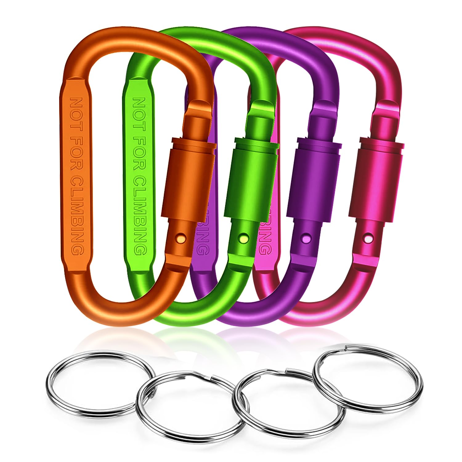 ODLY Locking Carabiner Clip - Keyrings Included - Durable Aluminum Alloy D-Ring Clips for Camping, Hiking, Traveling - Strong, Lightweight, and Secure Keyring Hook - Ideal for Outdoor Activities