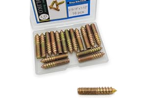 Yoliko 16 Pack 5/16-18 x 1-1/2 Inch Double Headed Hanger Bolts for Furniture and Wood Dowel Screw Threaded Rods 38.1mm Length
