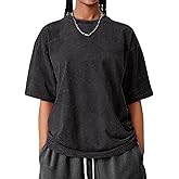 FULFIDREAM Womens Oversized 100% Cotton T-Shirts Unisex Summer Vintage Short Sleeve Casual Loose Wash Solid Basic Tee Tops