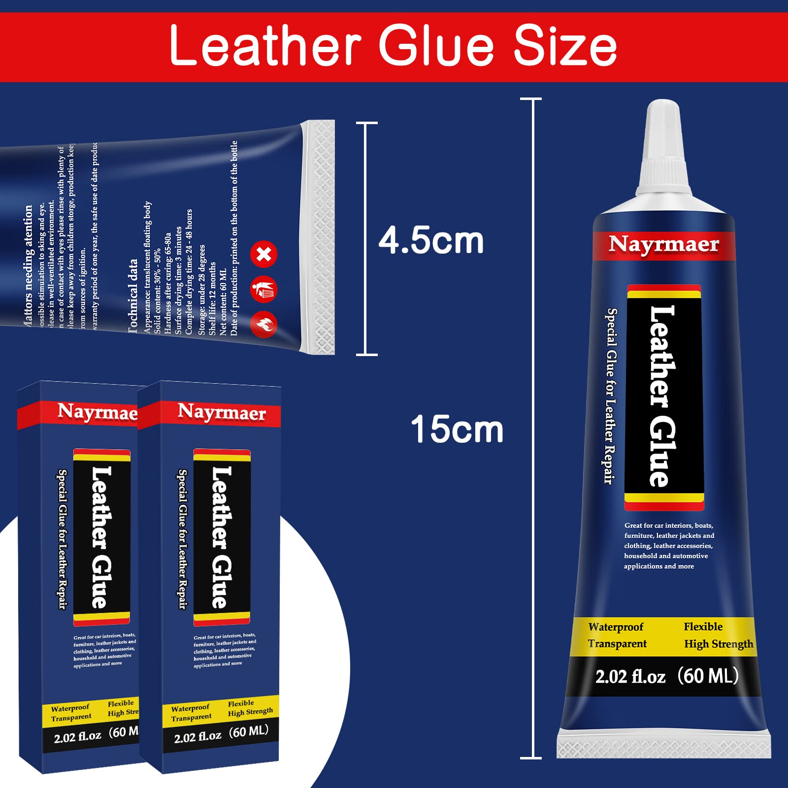 Nayrmaer Leather Glue, Special Fabric Adhesive Permanent Clear Washable for BondingLeather and Different Materials (Leather Glue, 60 ML * 1 Pack)
