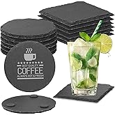 12pcs Slate Coasters, Black 4 Inch Bulk Blank Rock Coasters Blank Laser Engraving, Hand Painted DIY, Scratch Resistant Bottom (6*Square+6*Round)
