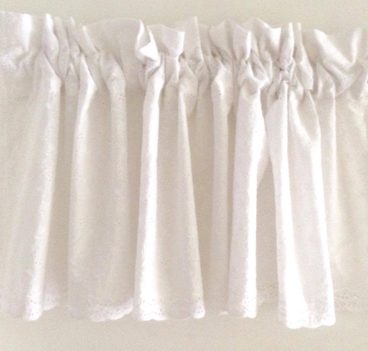 White Valance Ruffle Window Panels in Cotton Eyelet Lace