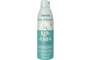 Coppertone Pure and Simple Kids Sunscreen Spray SPF 50, Zinc Oxide Mineral , Tear Free, Water Resistant, Broad Spectrum , 5 O