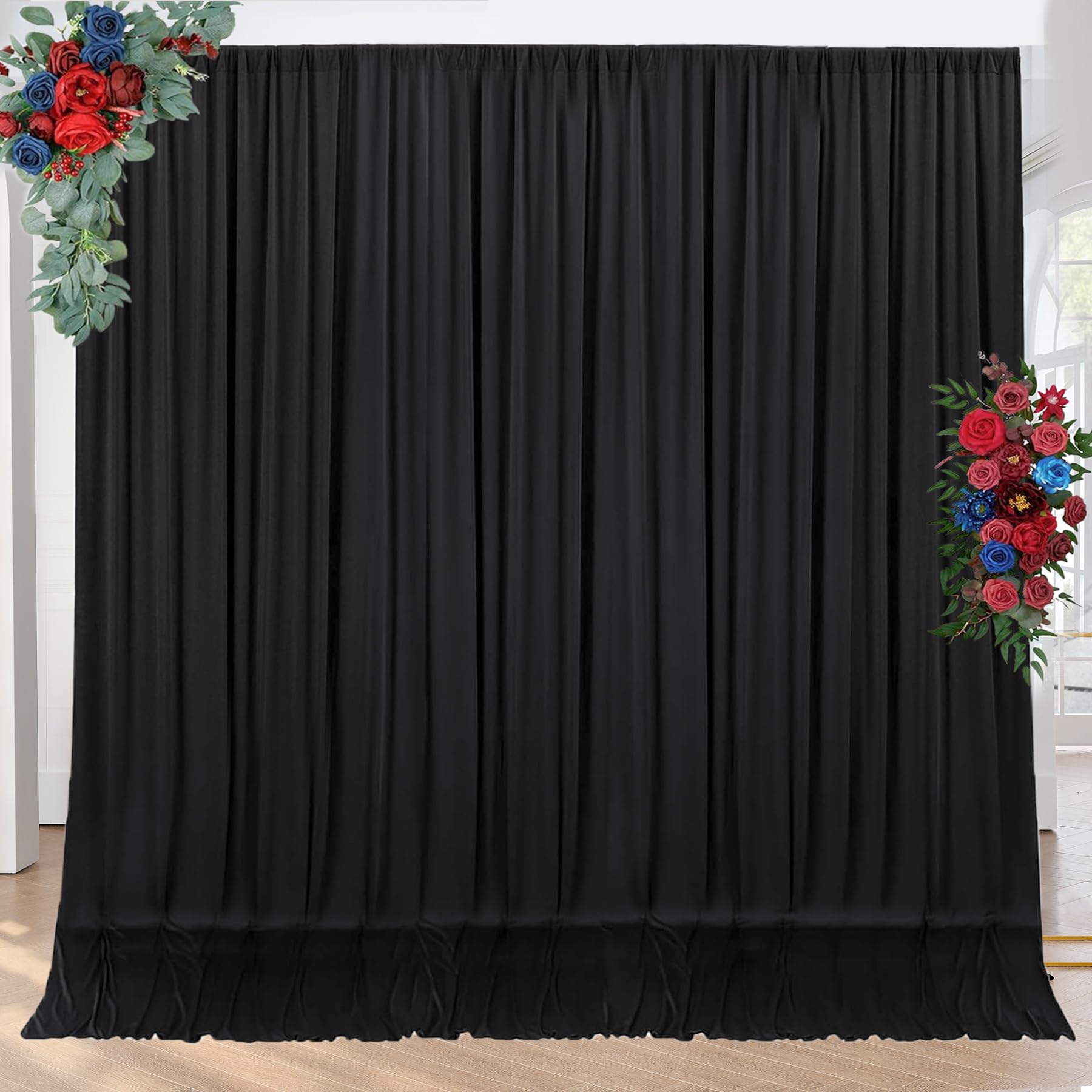 Photo 1 of 10ft x 10ft Wrinkle Free Black Backdrop Curtains for Parties, 2 Panels 5ftx10ft Polyester Photo Backdrop Drapes for Wedding Birthday Graduation Photography Background