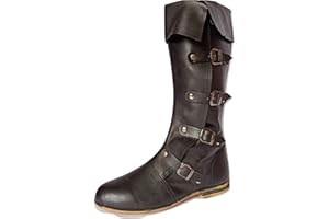 AnNafi Medieval Leather Boots 4 Buckle | Renaissance Loafer Long Boot Pirate Costume Viking Mens Shoes SCA LARP Riding