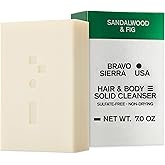 Bravo Sierra Body and Hair Mens Soap Bar All-In-One Shampoo & Soap for Men's Face, Hair & Body - Sandalwood & Fig, 7 oz - Coconut, Shea Butter and Oat Flour for Soft Skin and Healthy Hair