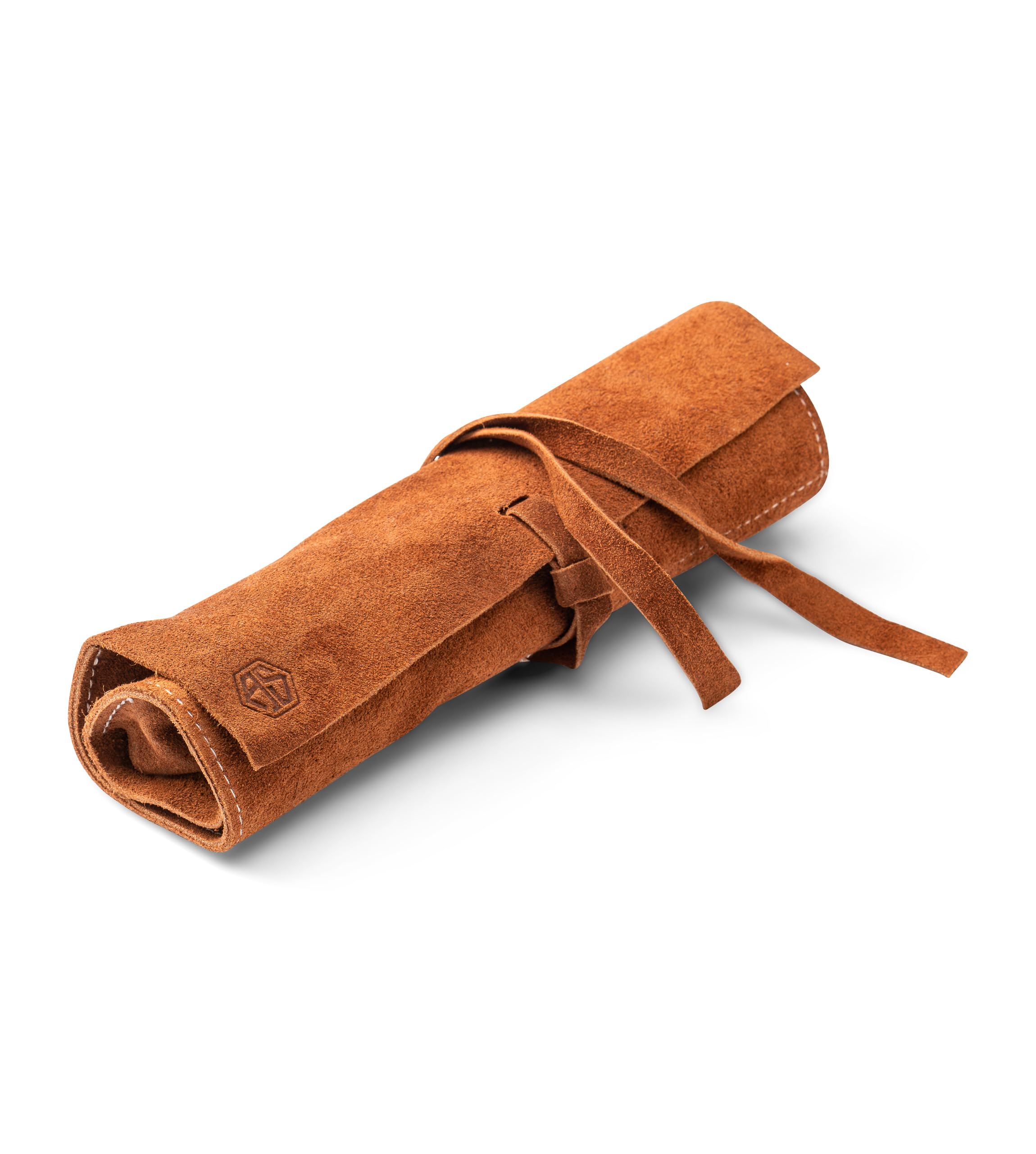 Angus Stoke Leather Case for Pens, Brown - Leonardo Handmade Pen Roll, 4 Compartments, Unisex