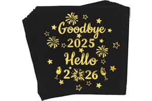 AISOSIKS Goodbye 2025 Hello 2026 Napkins New Years Eve Napkins Happy Years Eve Party Supplies 2025 New Year Party Decorations Happy New Year Decorations 2026 (5 x 5 in, Gold Foil, 50-Pack)
