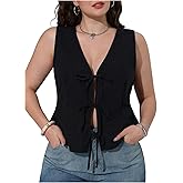 winkbay Women's Plus Size Tie Front Vest Summer Deep V Neck Sleeveless Blouses Going Out Tops