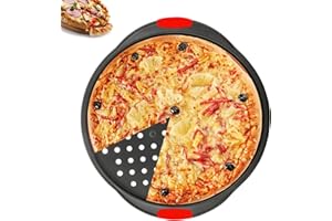 Rarapop Pizza Pan with Silicone Handles –Versatile 14-Inch carbon steel baking pan with hole Ideal for Cooking, Baking, and Grilling - Durable, Even Heating, and Long-Lasting Kitchen Cookware