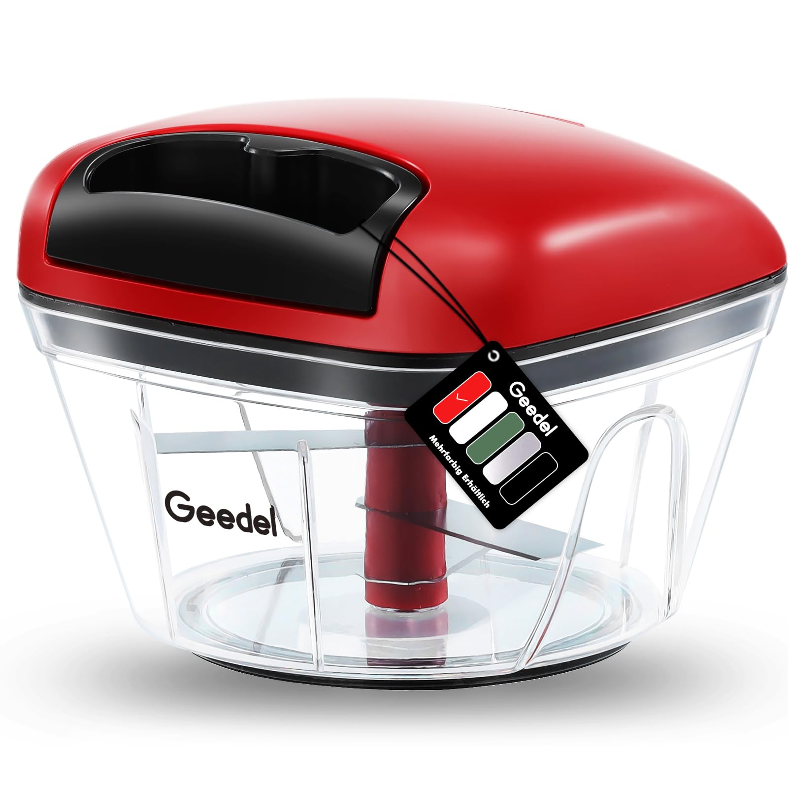 Geedel Zwiebelschneider, 500ML Zwiebel Zerkleinerer mit Seilzug, Gemüseschneider Zerkleinerer Manuell mit Edelstahlklingen, Multizerkleinerer Zwiebelhacker für Gemüse, Obst, Zwiebeln, Nüsse, Knoblauch