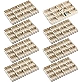 Highergo 8 Pcs Velvet Jewelry Trays Stackable Drawers Organizer Ring Earring Bracelet Necklace Storage Trays, 8.3x4.7x1''(12 Grids)