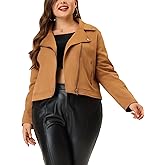 Agnes Orinda Plus Size Suede Jacket for Women Cropped Moto Biker Zip Up Faux Leather Suede Coat Jackets
