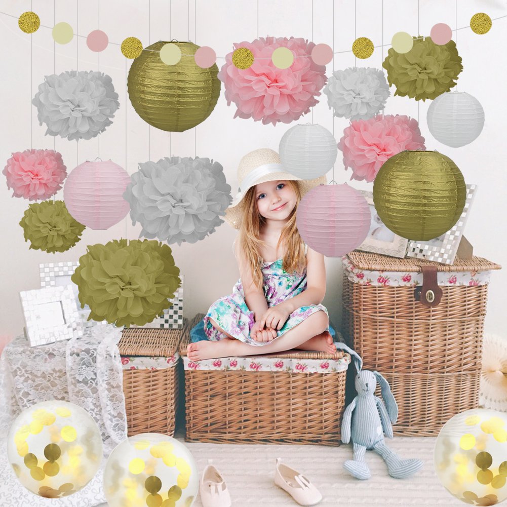 YaphteS Tissue and Paper Pom Poms decoration Colorful Paper Lantern and Pompoms Best for party and wedding decorations DIY Party Supplies