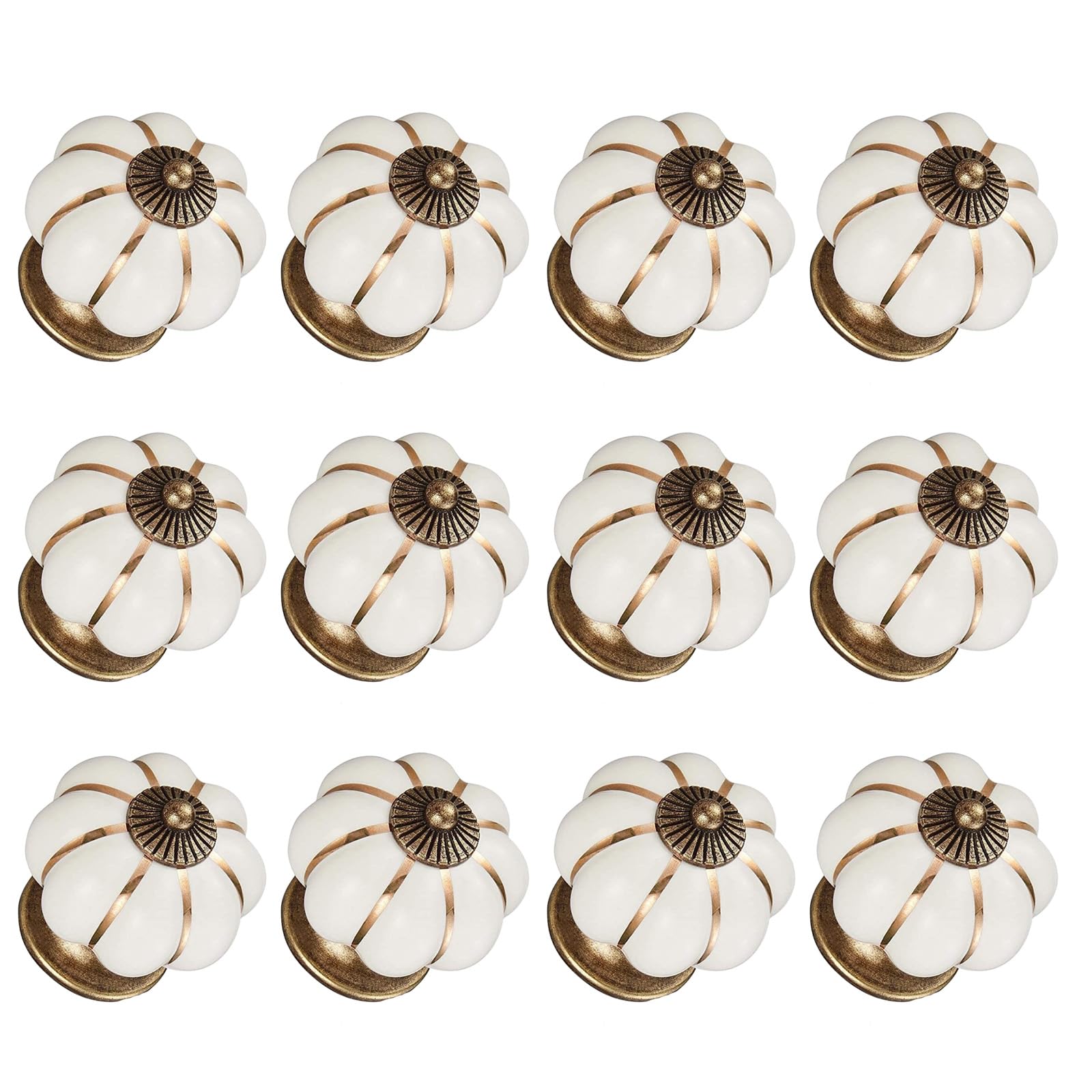 CYILIUEN 12 Pieces Pumpkin Ceramic Furniture Knobs White Vintage Cabinet Knobs with Screws and Seals for Wardrobe, Home Decoration, Zinc Alloy