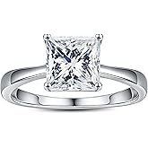 SMILEST 1.5ct Princess Moissanite Rings for Women, Lab Created Moissanite Solitaire Ring 925 Sterling Silver 4-Prong Moissanite Engagement Ring for Women