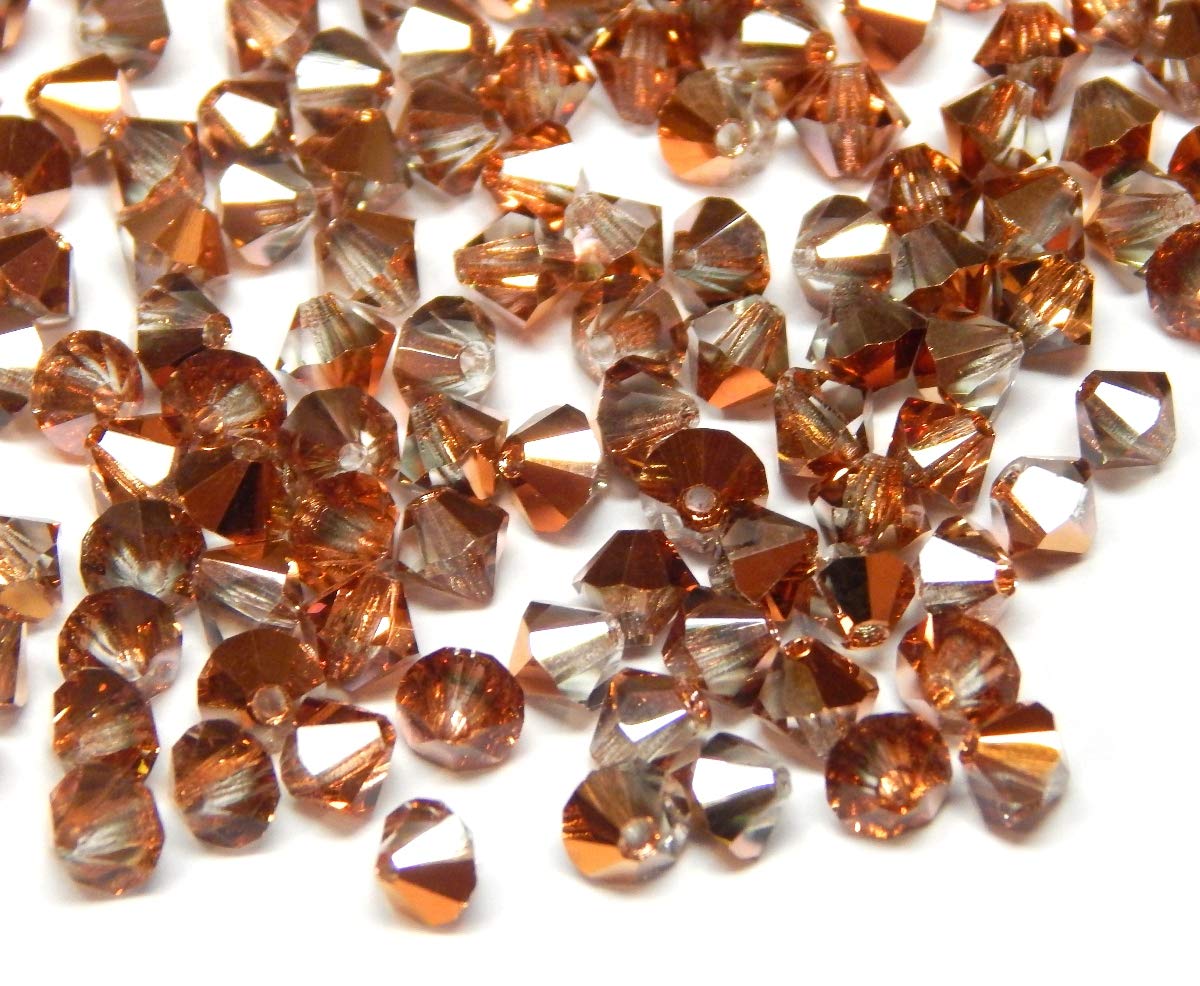 Perlin Bohemian Crystal Beads, 40pcs 4x4mm Bicone Czech Glass Beads, Gold AB