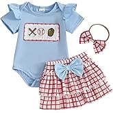 Baby Girl Baseball Outfit Ruffle Short Sleeve Bubble Romper Bow Plaid Tutu Skirt Newborn Summer Clothes Headband 0-18M