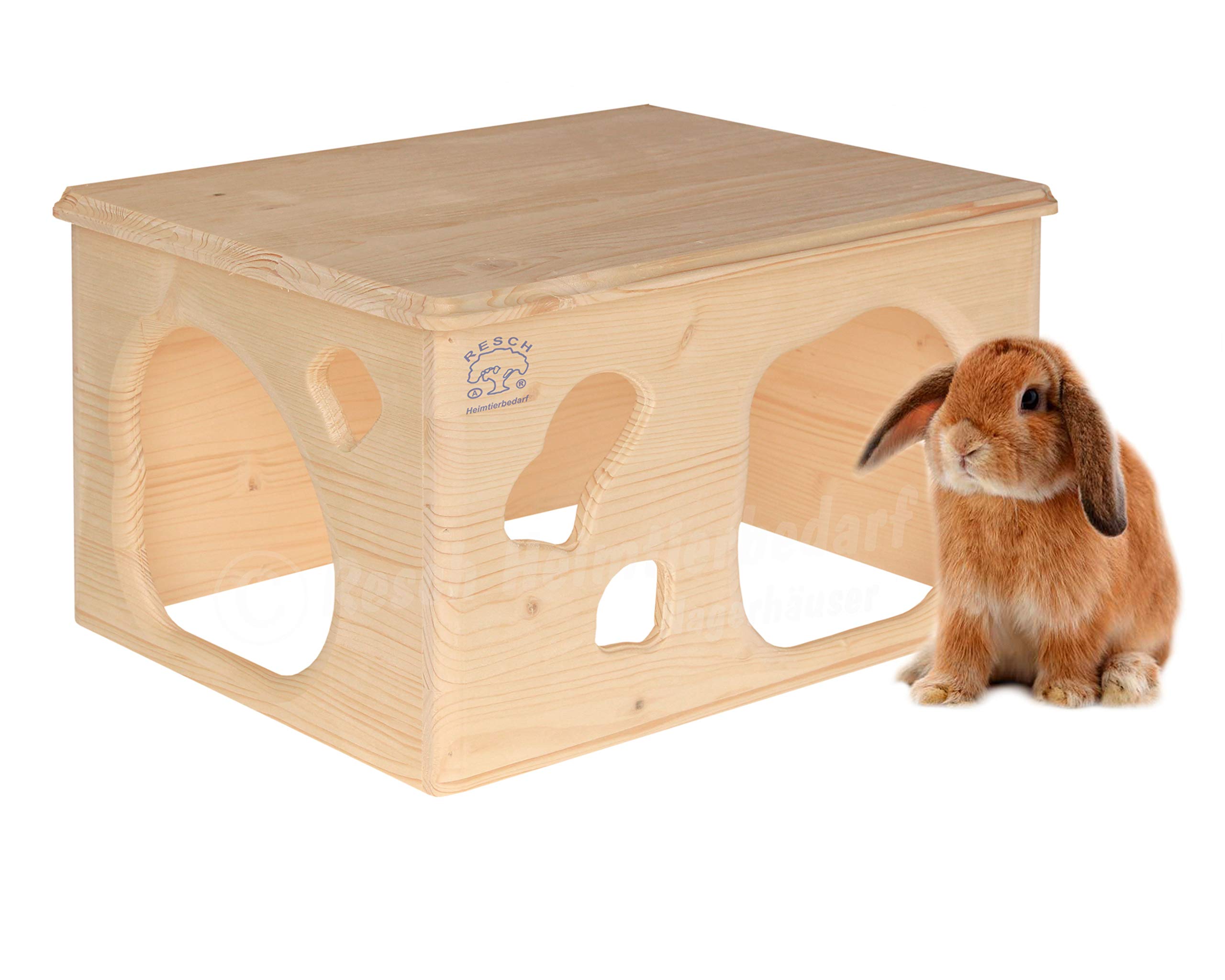 Resch No18 "Rabbit Cave" Natural solid wood made of spruce / extra large House with two large Entrances