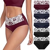 coskefy High Waist Cotton Underwear for Women Full Coverage Panties Floral Print Briefs for Ladies 5 Pack