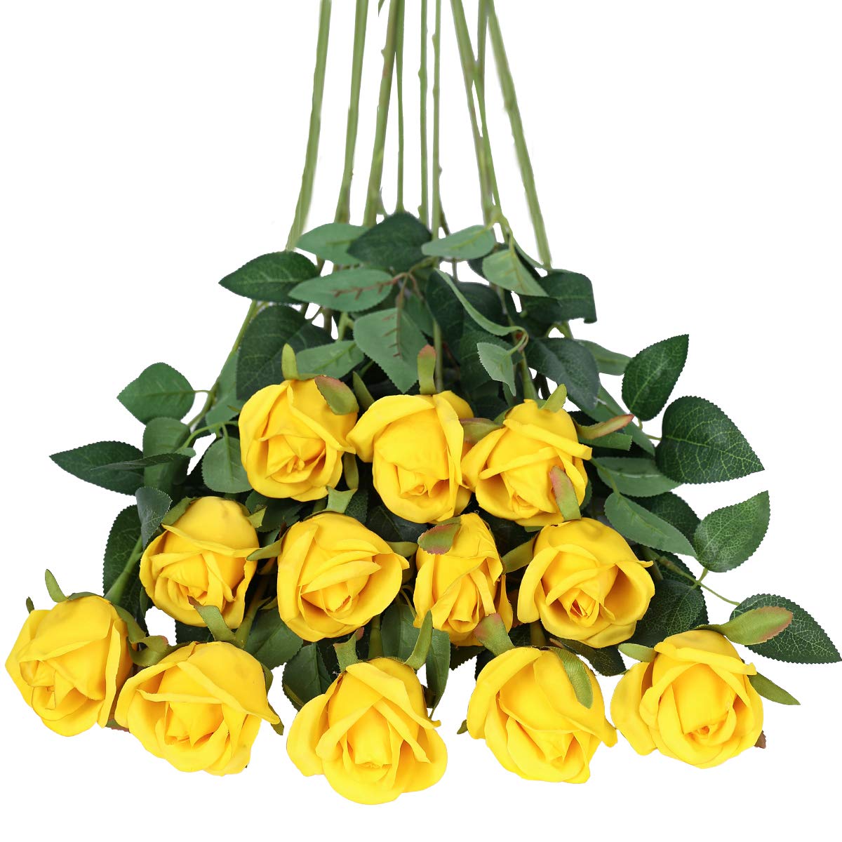 Tifuly Artificial Flowers,12 Pcs Single Long Stem Fake Rose Silk Flowers Faux Rose Bridal Bouquet Realistic Flower for Wedding Party Home Table Decoration Centerpieces(Bud Roses,Yellow)