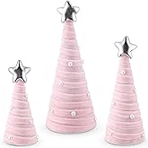 Leitee 3 Pcs Winter Pink Velvet Trees, Cone Table Decorations Modern Tabletop Centerpieces Trees Decor Tree Tiered Tray with Pearls and Stars for Entryway Mantle Home Farmhouse