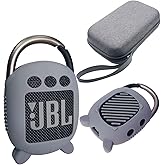 JCHPINE Hard Carrying Case and Silicone Cover for JBL Clip 4 Portable Bluetooth Speaker, Protective Travel Case Storage for JBL Clip 4 Speaker Accessories (Grey)
