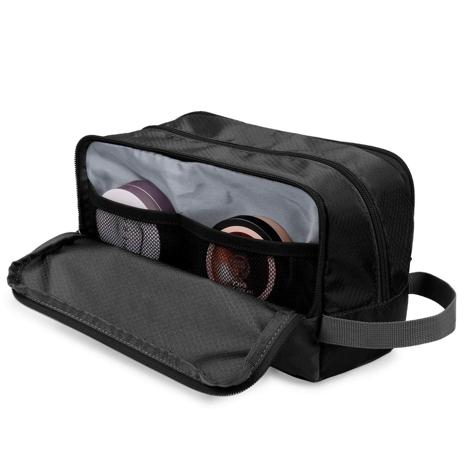 Toiletry Bag Small Nylon Dopp Kit Lightweight Shaving Bag for Men and Women (Black) : Beauty