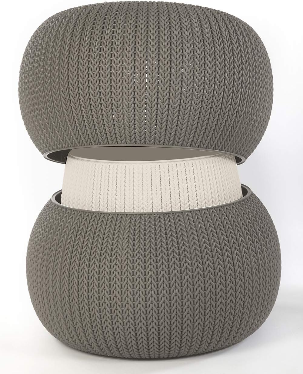 KETER Urban Knit Pouf Ottoman Set of 2 with Storage Table for Patio and Room Décor-Perfect for Balcony, Deck, and Outdoor Seating, Cream & Taupe : Garden & Outdoor