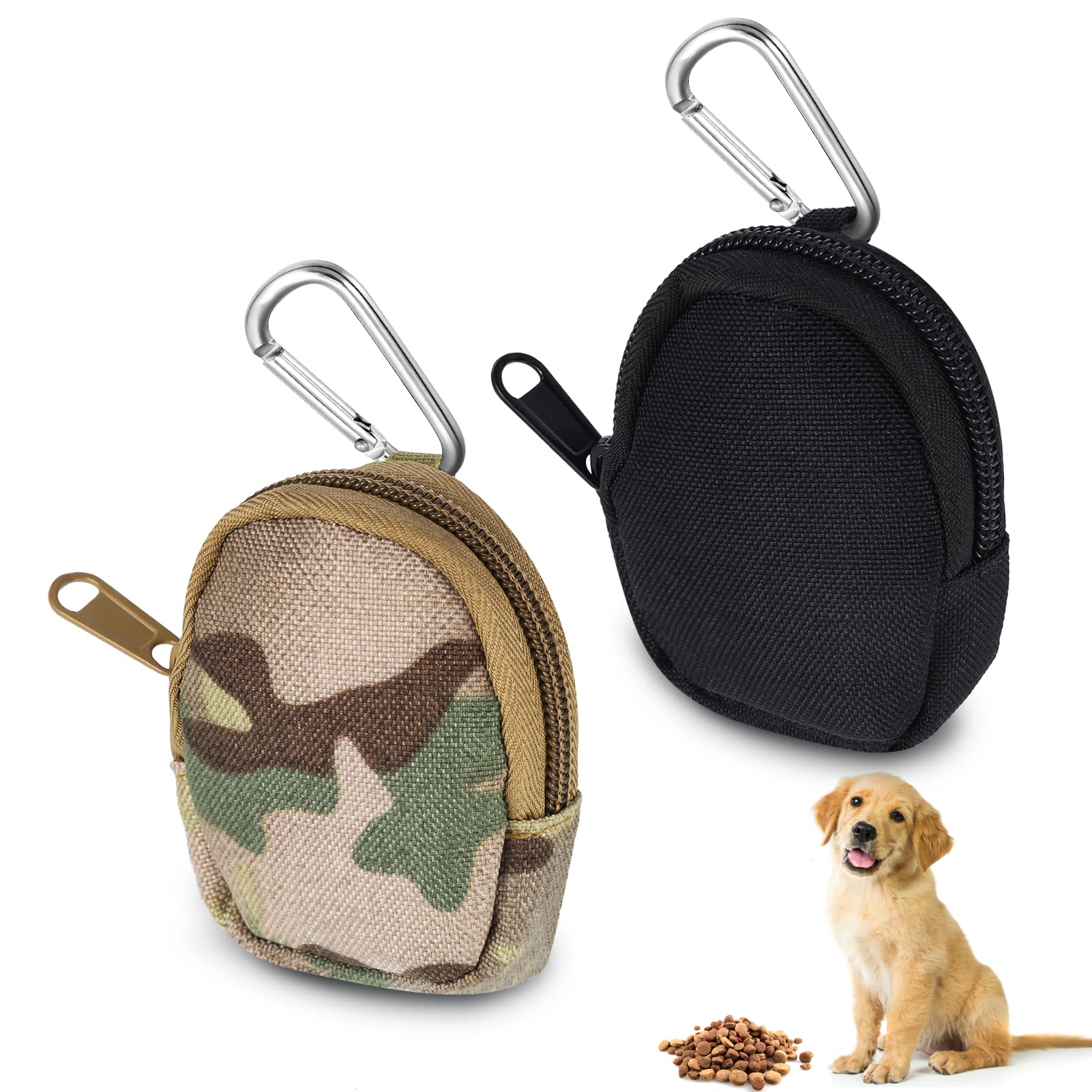 Pinenuts Small Dog Treat Bag, 2 Pack Dog Training Treats Pouch, Pet Puppy Dog Walking Bags Pocket with Mezzanine and Carabiner