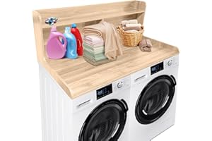 2-Tier Wooden Washer and Dryer Countertop, 54" x 27.5" Laundry Room Topper & Organizer Shelf, Over the Washer Dryer Table wit