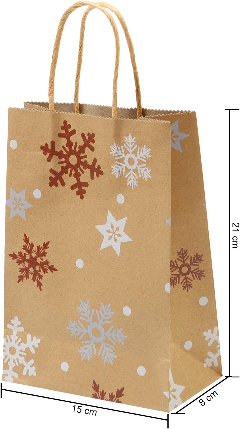 Elcoho 12 Pieces Christmas Kraft Gift Bags Shopping Bags Holiday Party Bag Christmas Gift Paper Bags with 18 Sheets Christmas Tissue Paper for Christmas Decorations: Toys & Games