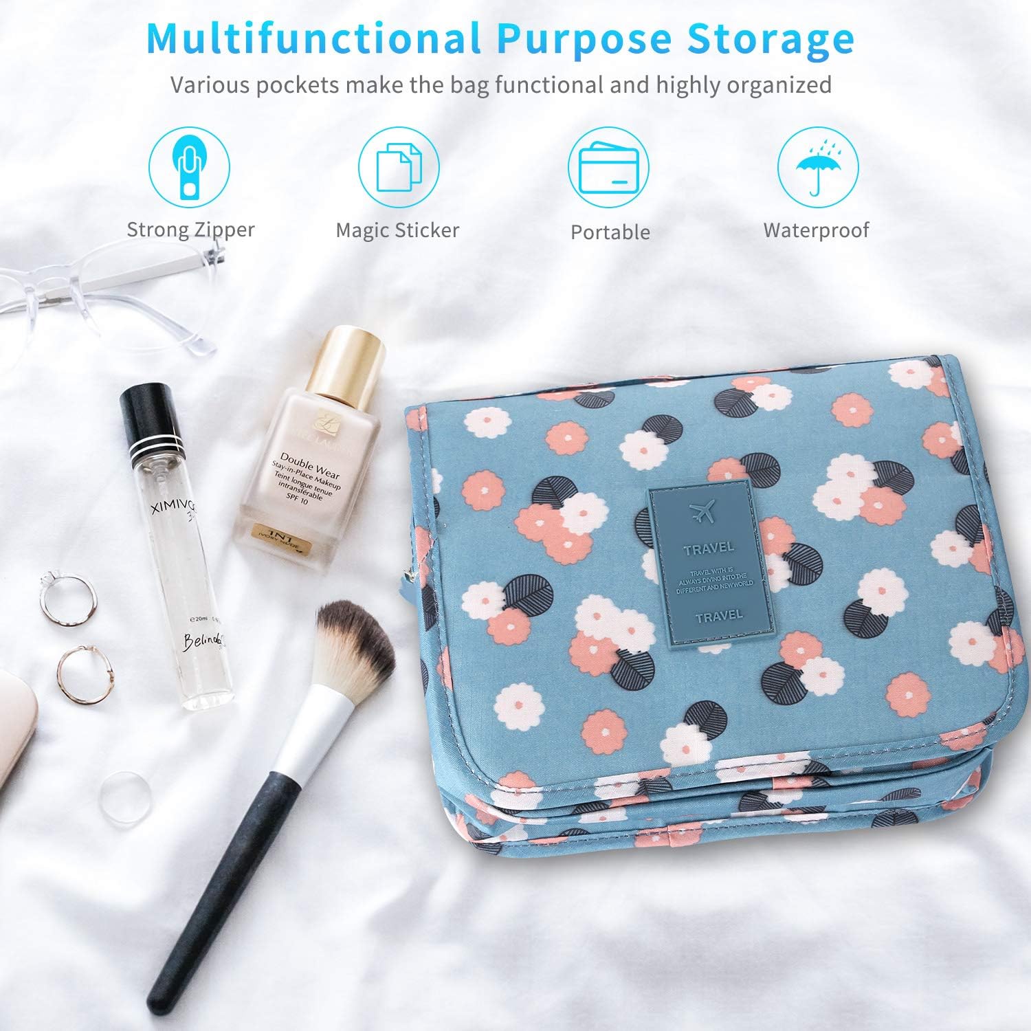 Portable Hanging Toiletry Bag Travel Makeup Pouch Waterproof Organizer Multifunction Cosmetic Bag for Women Girl: Clothing