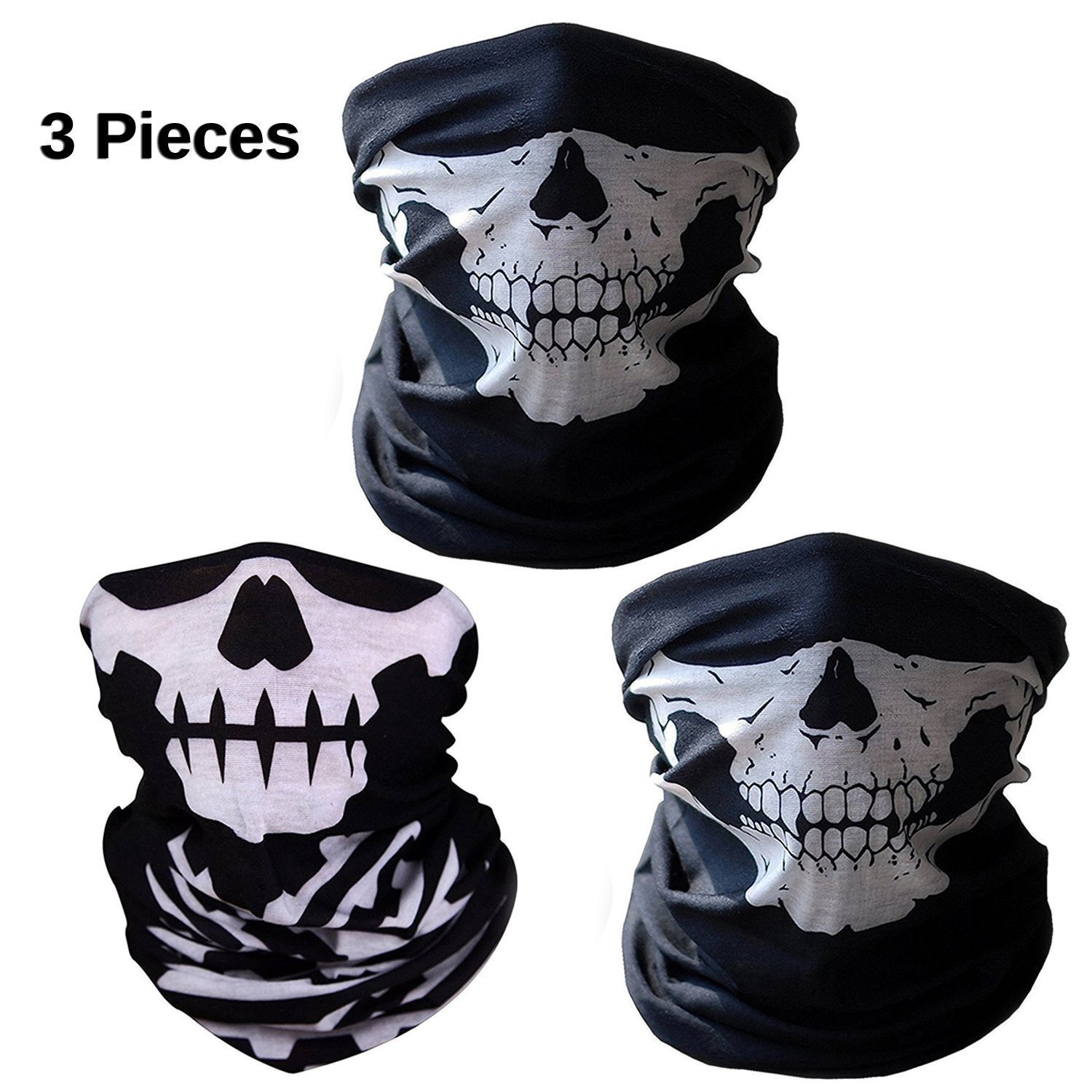 Motorcycle Face Masks 3 Pieces Xpassion Skull Mask Half Face for Out Riding Motorcycle Black