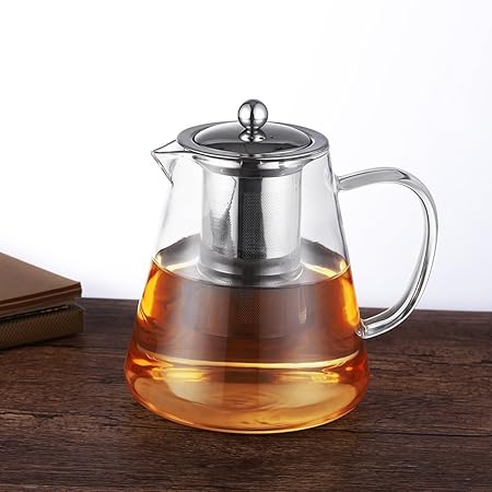 JIAQI Tetera de cristal con infusor, tetera de vidrio de ...