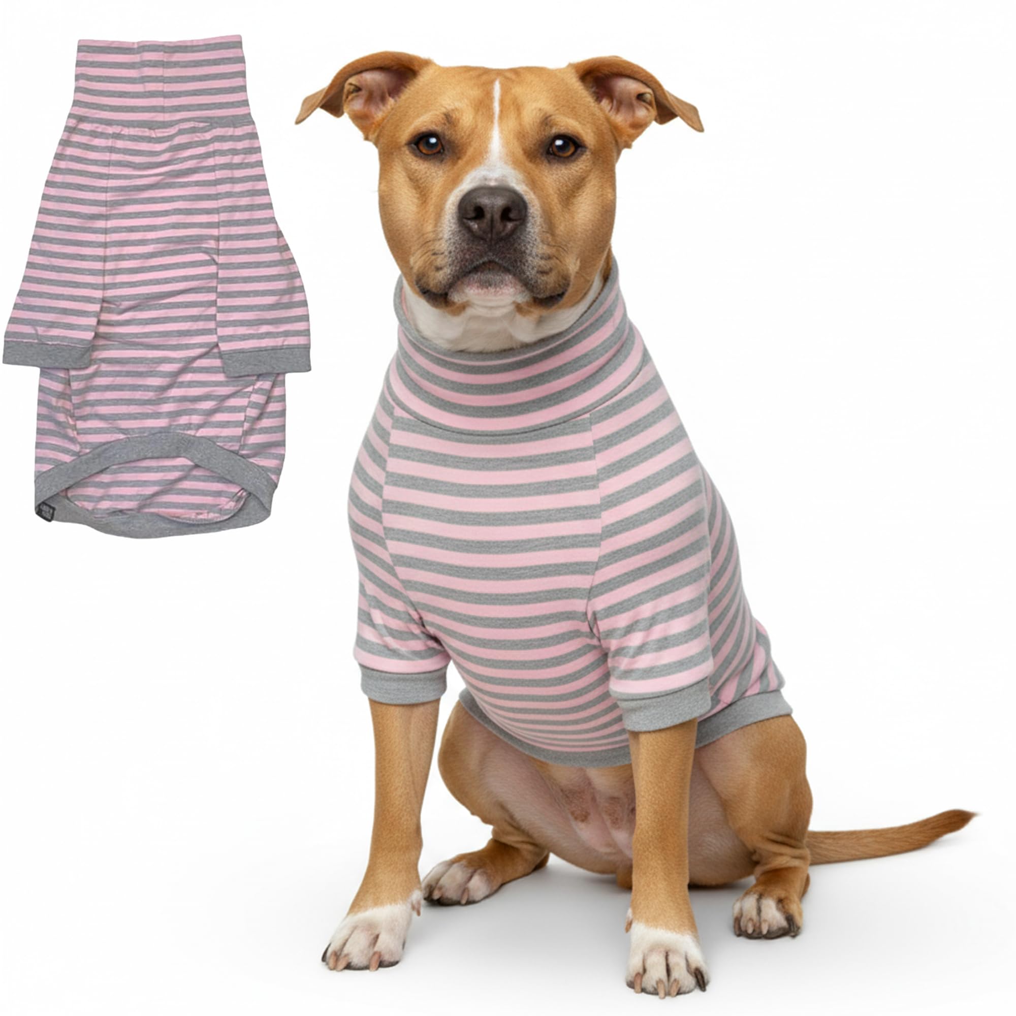 Tooth & Honey big dog/stripe shirt/pullover/full belly coverage/for big dogs/pitbull shirt/pink and grey (Extra Large)