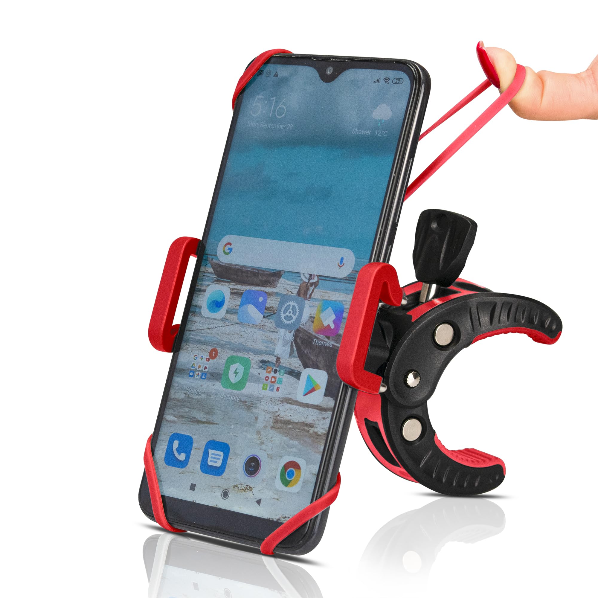 Baby Stroller Phone Holder, Shopping Cart, Golf Cart, Push Cart, Bike Phone Mount, for Motorcycle, Scooter, ATV, Boat, Spin Bike, Treadmill, Handlebar- Universal- iPhone, Cell Phone Clamp (Red)
